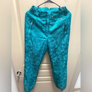 Obermeyer Insulated Winter Ski Pants Green with Rhinestones Studs Button Accents